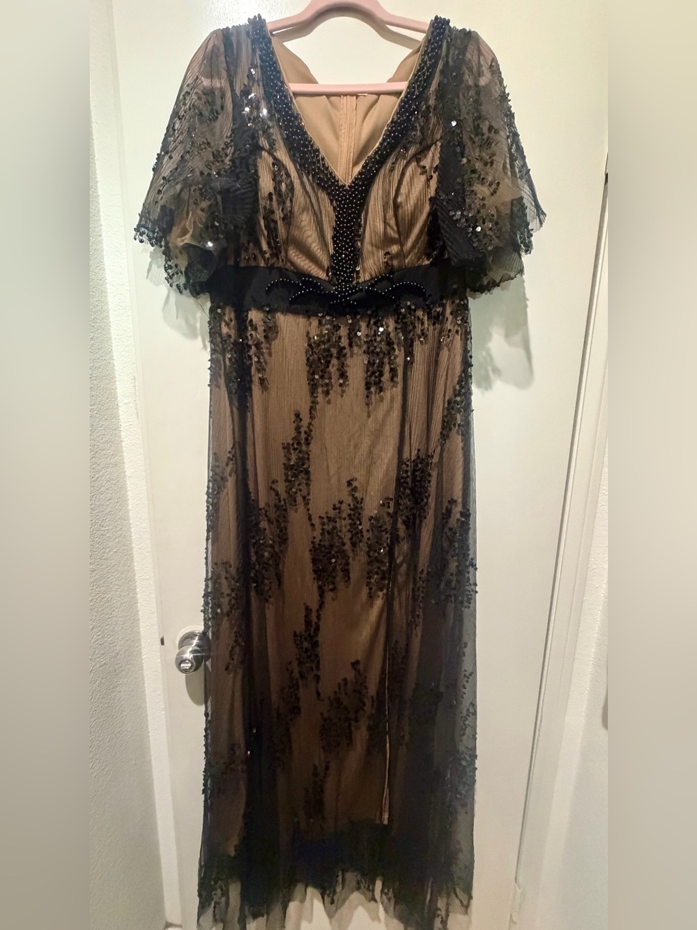 SHEIN Gold and Black Sequined Evening Gown